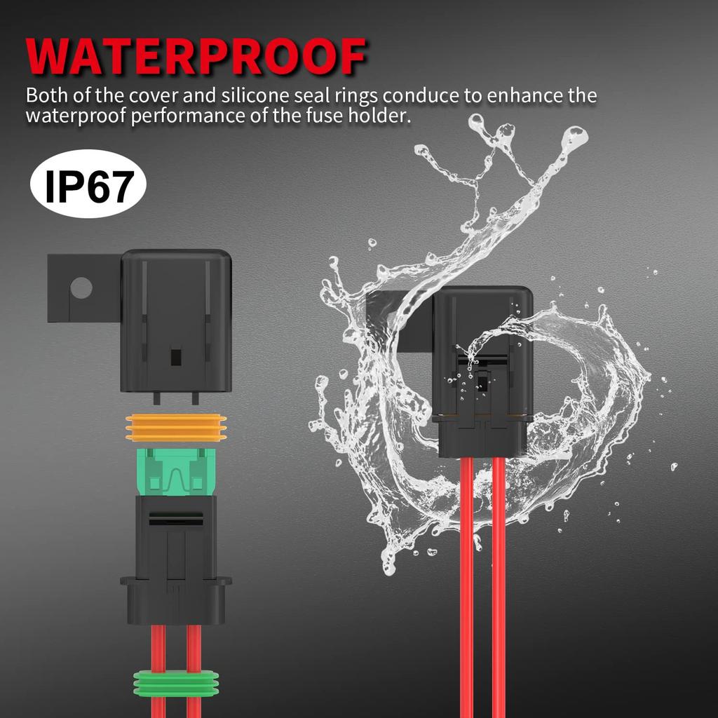 KILIGEN 2 Pack IP67 Waterproof 12AWG Gauge Wiring Harness Inline Fuse Holder ATC/ATO 20A/30A/40A