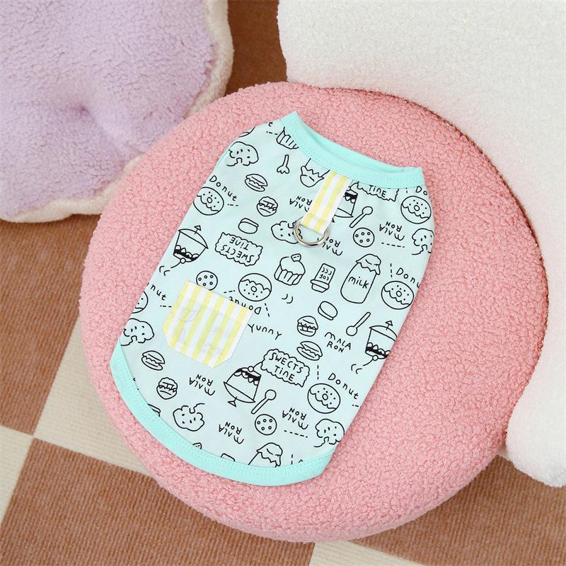 

Летние рубашки для собак, мультяшная еда, граффити, тонкий жилет для собак, футболка для щенков, одежда для кошек, жилет для собак для девочек, одежда для собак с изображением чихуахуа и йорка XS