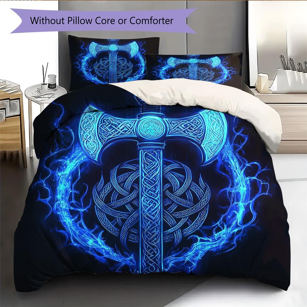 Viking battle axe Pattern Bedding Quilt Set Quilt Cover Pillowcase Home Decoration Gift (1 * duvet cover + 2 * pillowcase, without core)