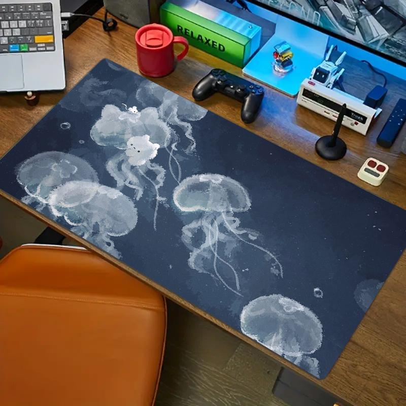 Oversized Jellyfish Oil Painting Mouse Pad Large Marine Theme Desk Mat NonSlip Rubber Base Smooth Soft Surface