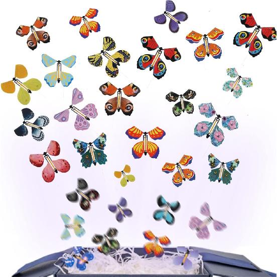 40 Pcs Magic Flying Butterfly, Fairy Flying Toys Rubber Band Powered Wind Up Flying Butterfly Flying Butterfly Cards Butterfly Toy for Book Card