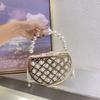 Stylish and Simple Beaded Pearl Bag Dinner Bag Hollow Semicircular Handbag Metal Bucket Bag