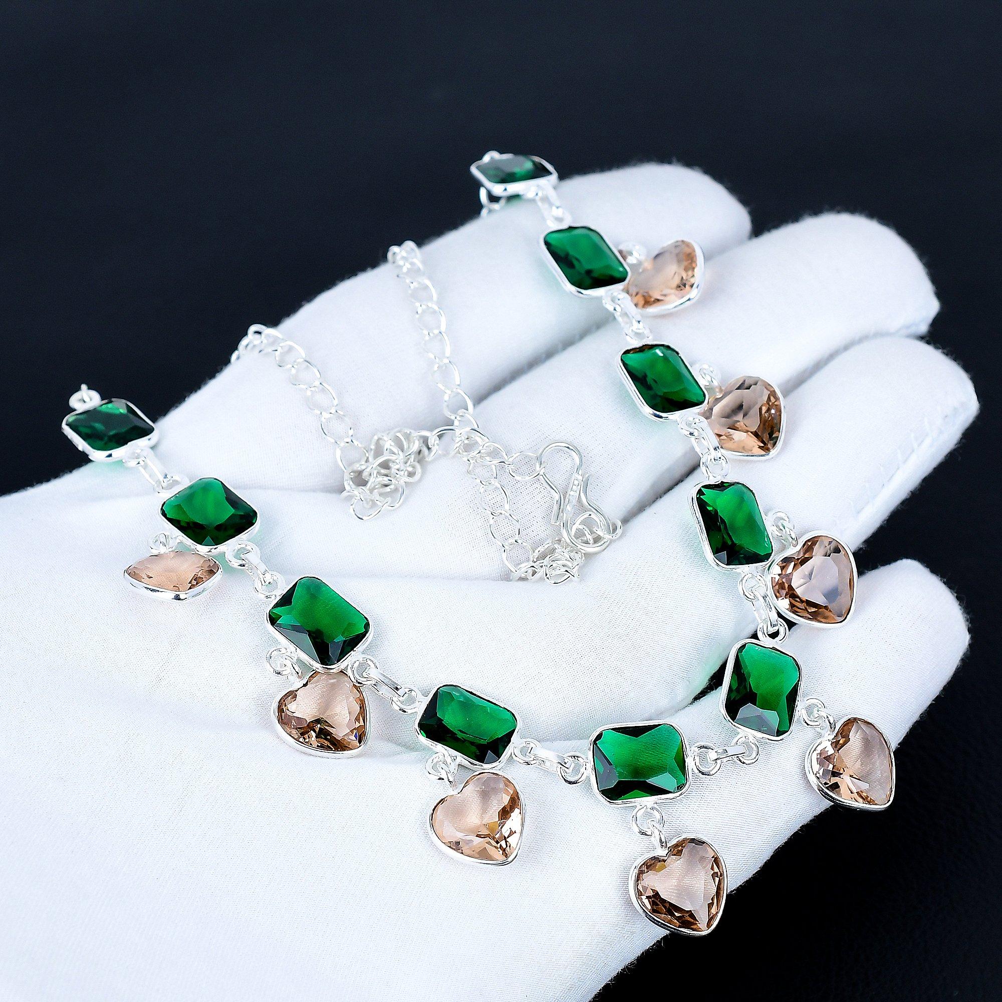 

Morganite Heart Gemstone Necklace 925 Sterling Silver Necklace Green Tourmaline Necklace Bohemian Handmade Silver Necklace Gift Fort Mother 20 помаранчевий