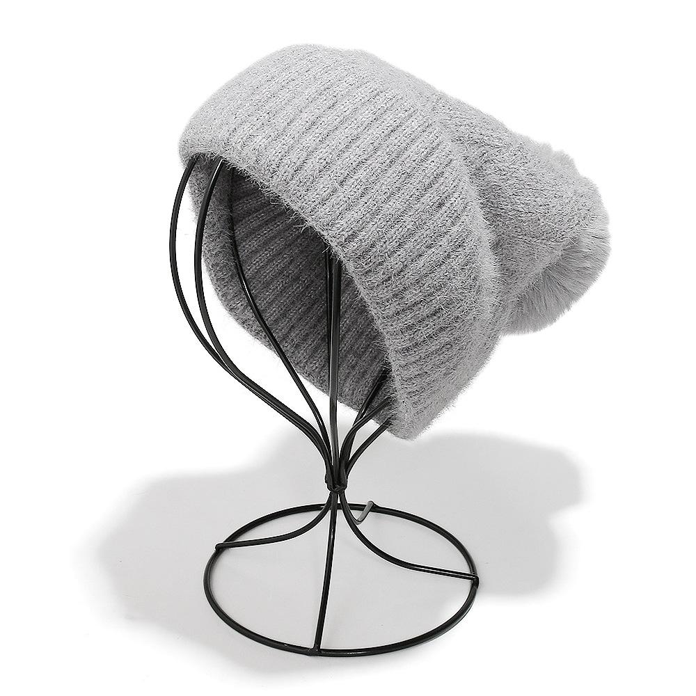 Wool hat autumn and winter braid striped plaid ear protection warm hat imitation mink knitted hat women