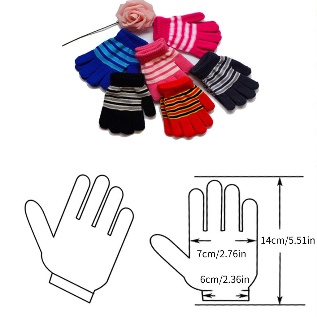 Kids Striped Pattern Gloves Full Finger Warm Mittens Stretchable Windproof Mittens for Kids Cycling Skiing Supplies