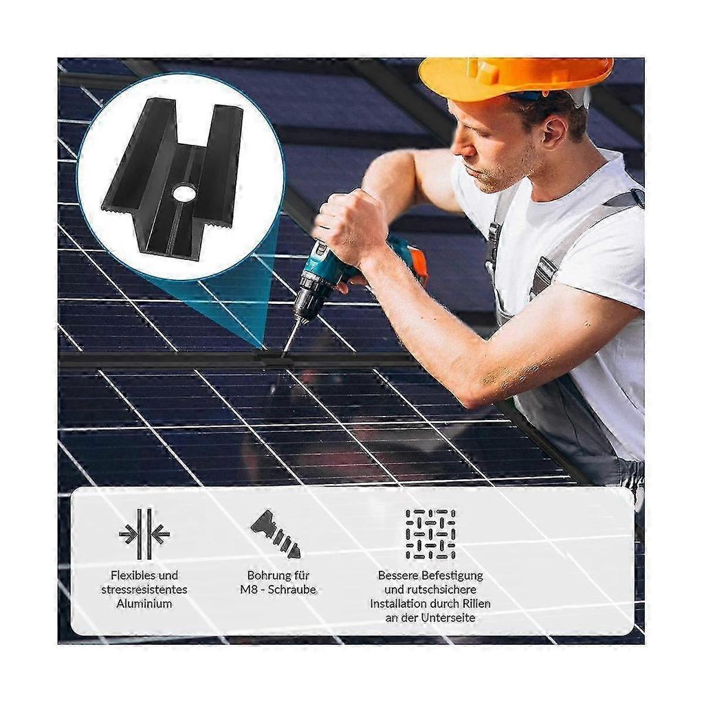 10 Black Solar Panel Centre Clamps, Fits All Frame Heights, PV Module Brackets