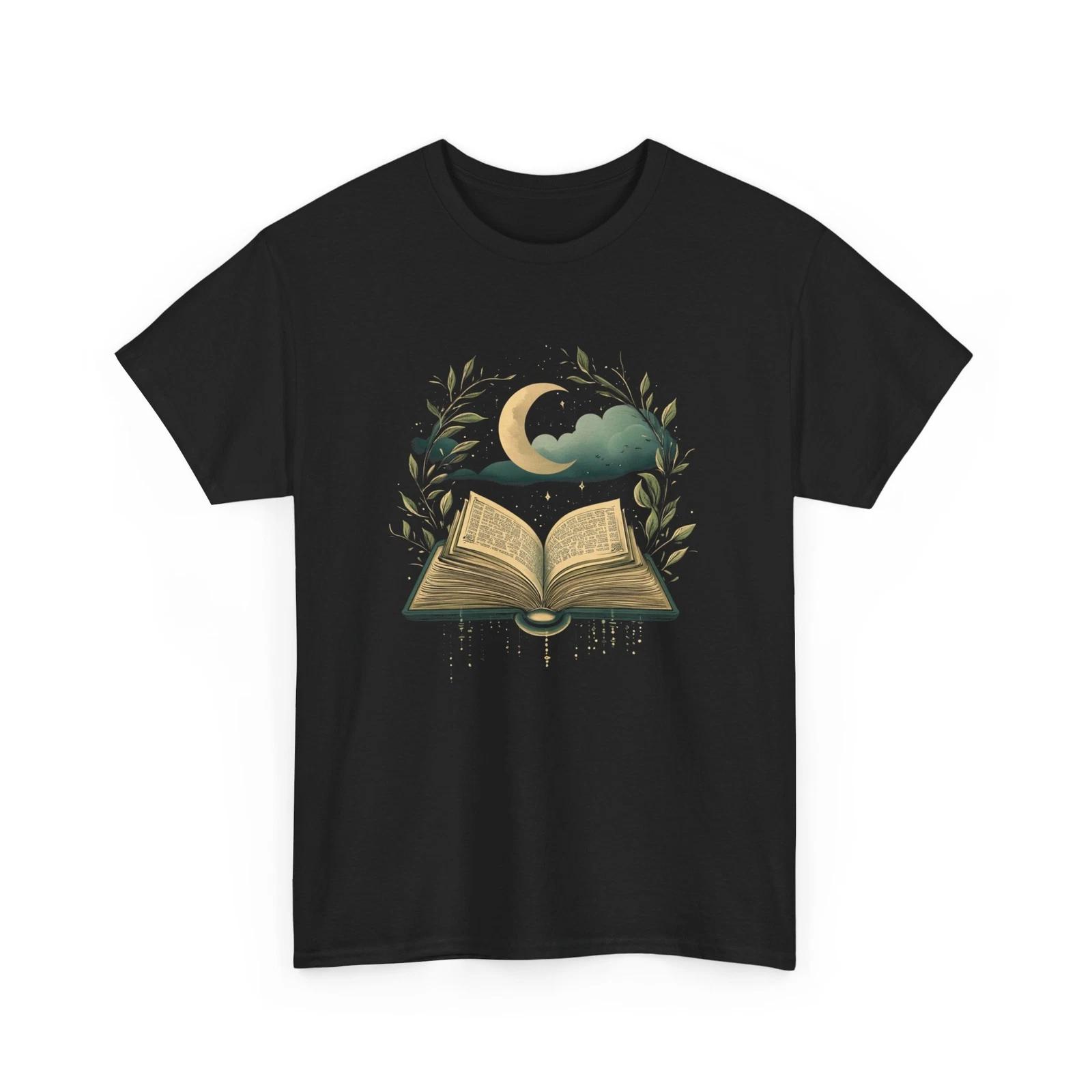 Book T-Shirt | Funny Reading Shirt | Mystical Book Boho Moon Leaf Shirt S