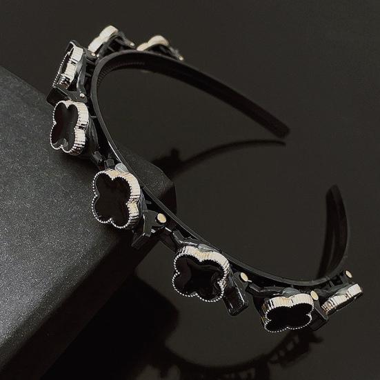 Women Headband Imitation Pearl Flower Decor Double Layer Hair Hoop Stable Non-Slip Hair Braiding Tool