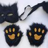 Unisex Furry Fox Mask & Cat Tail Gloves for Halloween Masquerade Cosplay