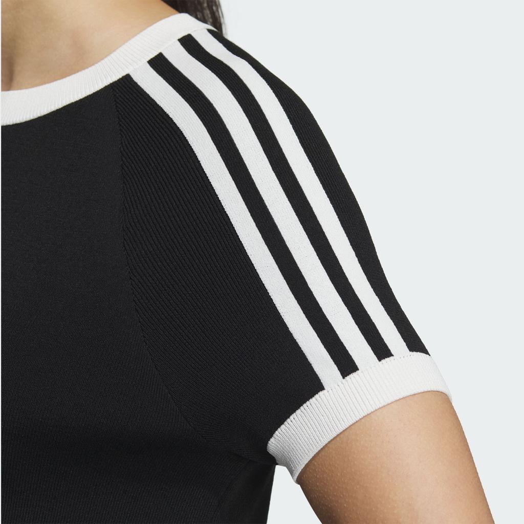 Adidas Originals Knit Sports Slim Fit Crew Neck Short Sleeve T-Shirt Women Tops Black JI7048