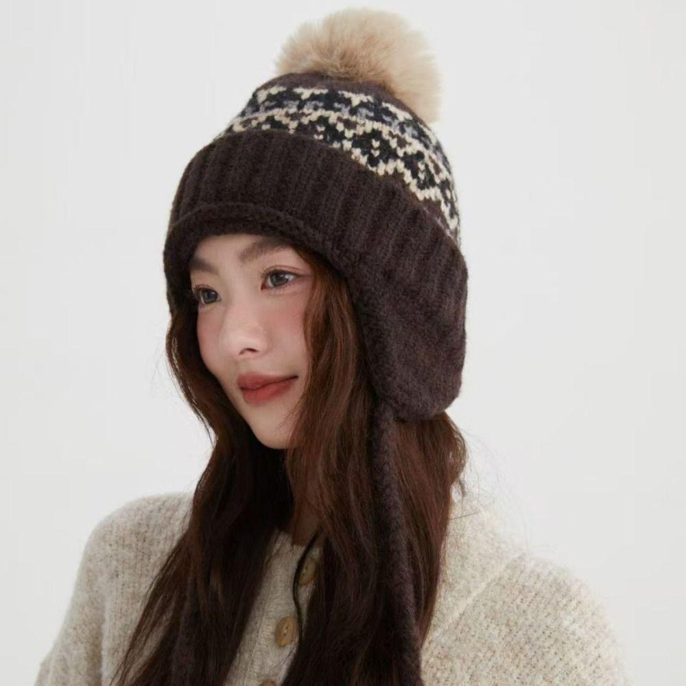 Printed Fair Isle Style Beanies Wool Ear Protection Hat Fashion Jacquard Knitted Hat  Outdoor