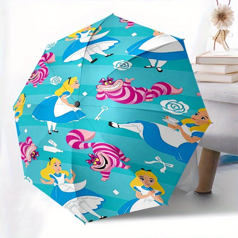 Alice,Wonderland,Cheshire Cat Theme Automatic Compact Folding Cute Umbrella - Portable and Durable, 8-Bone Iron Umbrella for All Weather0707