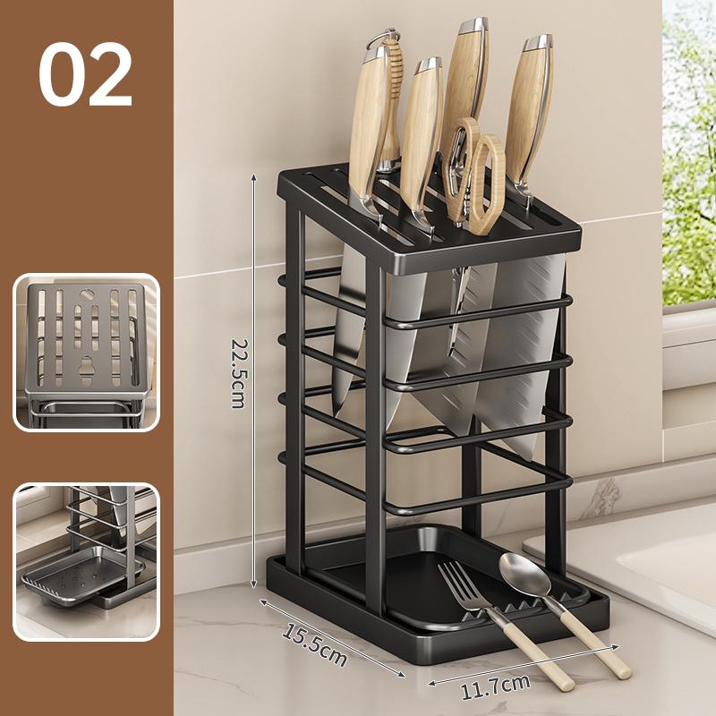 Carbon Steel Kitchen Knife Tool Storage Rack Large Capacity Extra-Thick Household Utility Knife Holder Organizer with Drainer