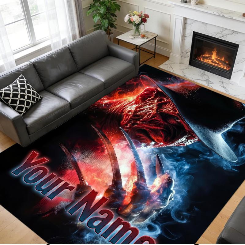 Crystal Velvet Rug Custom Name Text, Soft Non Slip Floor Mat Home DecorA Nightmare On Elm Street Freddy Krueger