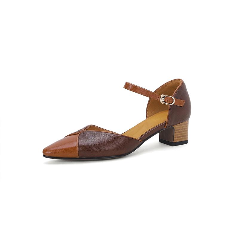Fashion 2024 New Women Genuine Leather Pumps Square Heel Pointed Toe Party Wedding Shoes Woman Pointed Toe Night Club Prom Pumps