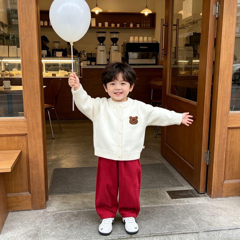 Kids' Solid Color Knit Cardigan - Boys' Spring Sweater & Girls' White Round Neck Coat