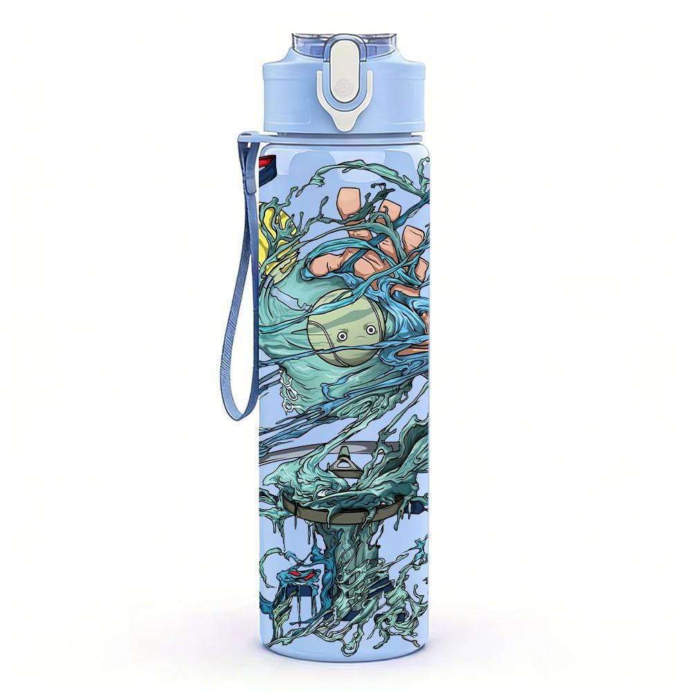 1PC Abstract Ocean Wave Creature 750ml Color Plastic Sports Water Bottle Leakproof Flip Straw Lid Suitable for Sports Office Home Use