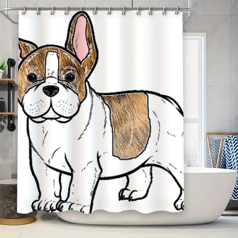 

Creative Cartoon Dog Bath Shower Curtain Decorate Your Bathroom With This Adorable French Bulldog Print Perfect For Pet Lovers W60H190(CM)-1 Pcs