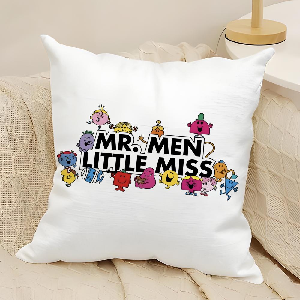 Classic Reto Cartoon M-Mr. Men And Little Miss 2 Pillow Case Natural Linen Double-Sided Printing Sofa Home Decor Cushion Cover