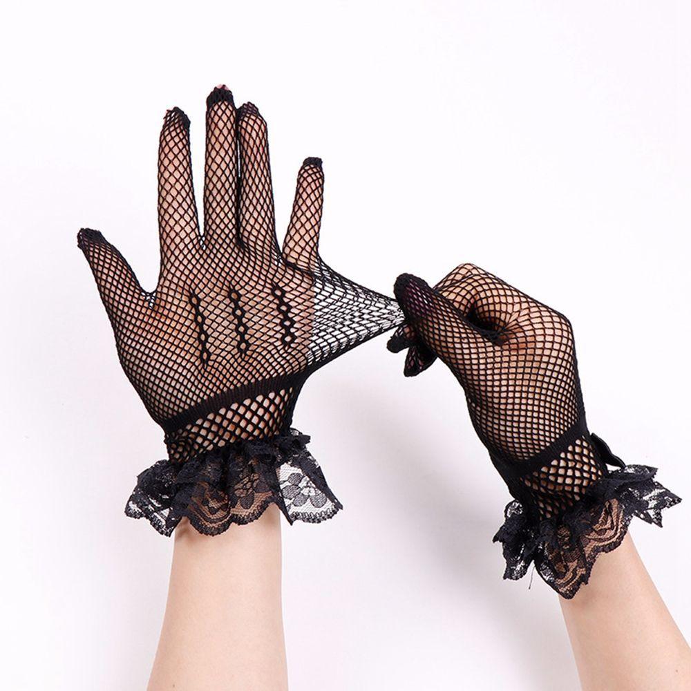 Summer Bow Fishnet Crystal Flower Wedding Gloves Sun Protection Mittens Women Driving Gloves Lace