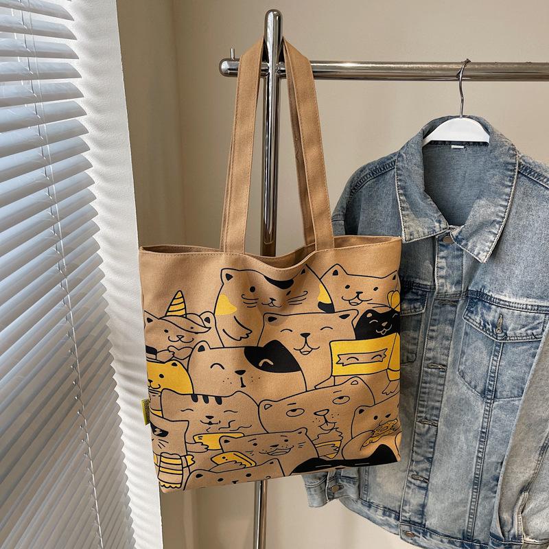 Tote Bag Women's Summer New Cute Cartoon Large-capacity Student Commuter Bag Shoulder Canvas Bag