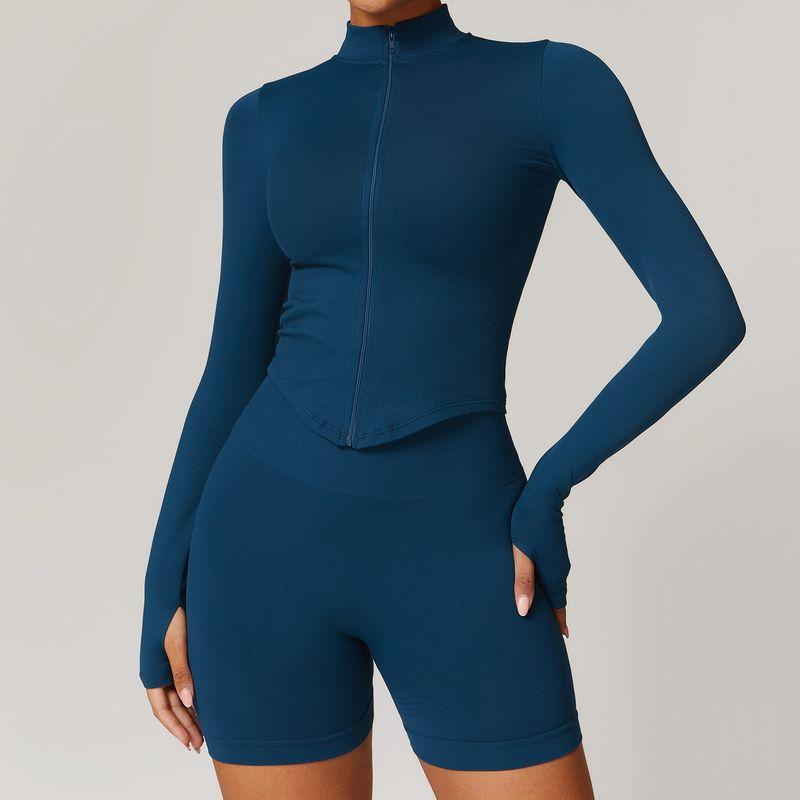 

Al * O Same Style Stand Collar Long-Sleeve Zipper Yoga Outwear Women s Tight Quick-Drying Yoga Clothes Outdoor Fitness Sports Top Blue S