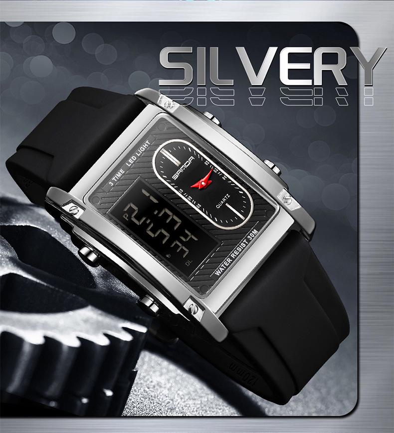 Sanda Men's Luminous Waterproof Multi-Function Electronic Watch with Dual Display