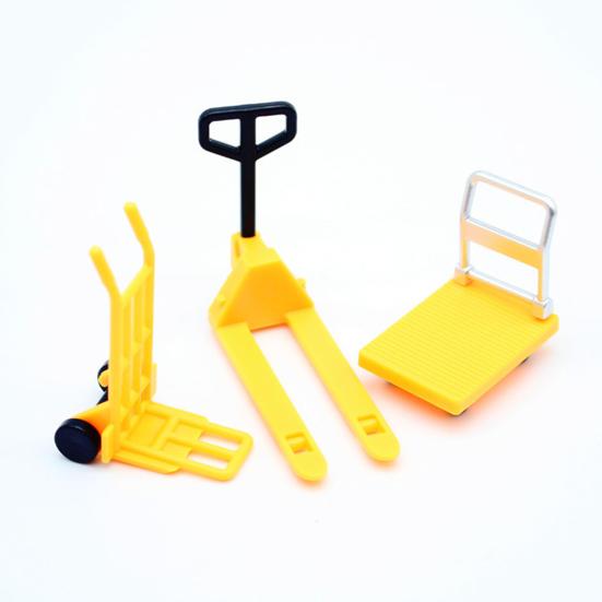 Miniature Dollhouse Accessories Platform Trolley Fork Lift Hand Cart Set Doll House Scene Ornament Mini Flat Cart Pallet Truck Dolly