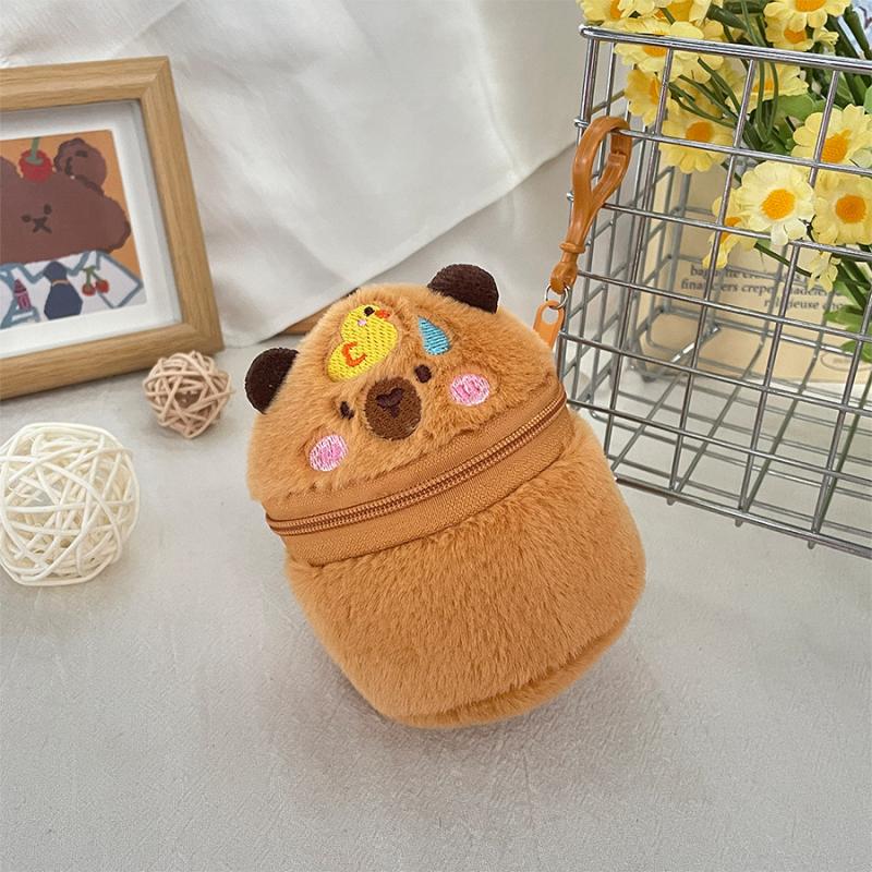 

Милый плюшевый капибара кошелек на молнии для монет, цилиндрический кошелек, сумка для хранения наушников и помады, креативный плюшевый кулон, девочки A5