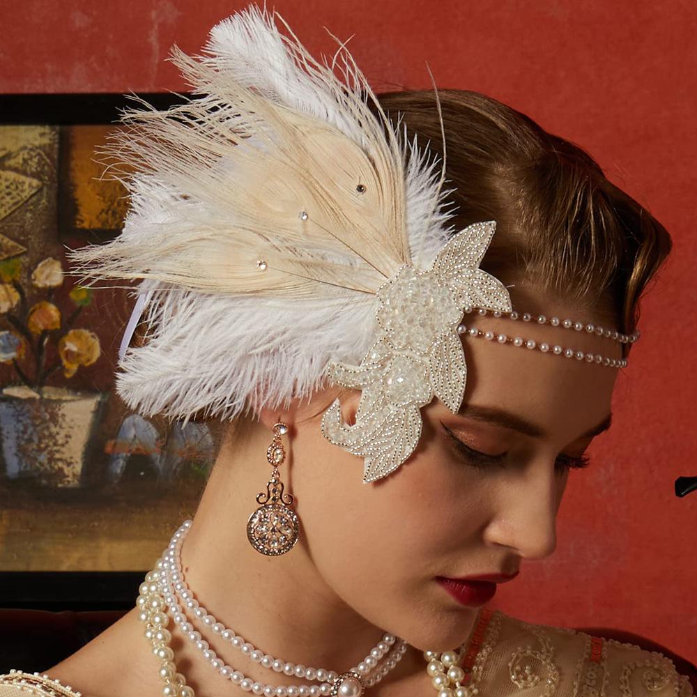

1920s White Feather Headpiece & Jewelry Set for Women - Masquerade/Bachelorette