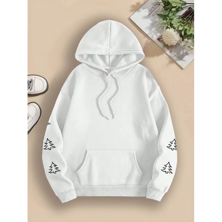 Christmas New Women's Hooded Top, Christmas Tree Print, Minimalist Casual Style, Festive Vibe