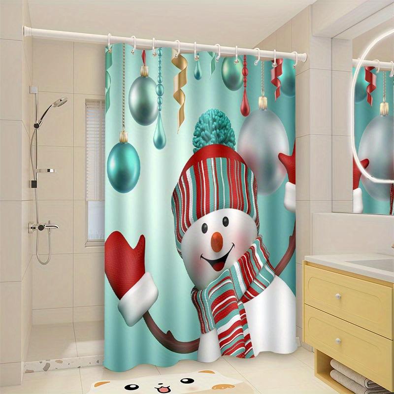 

Christmas Snowman & Baubles Shower Curtain - Premium Polyester Machine-Washable Bathroom Decor W60H190(CM)-1 Pcs