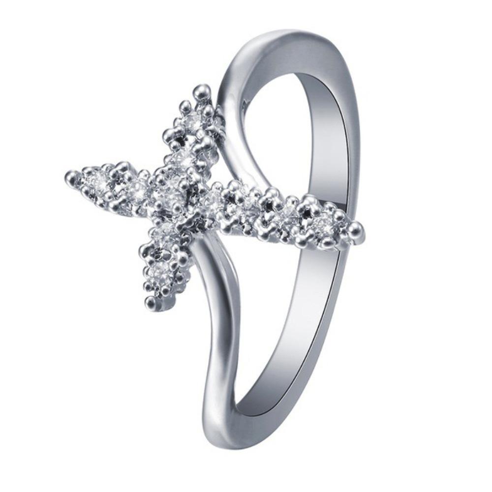 

Women Silver Cross Ring with Diamonds Stylish European Fashion Jewelry Gift no. 5 серебряный