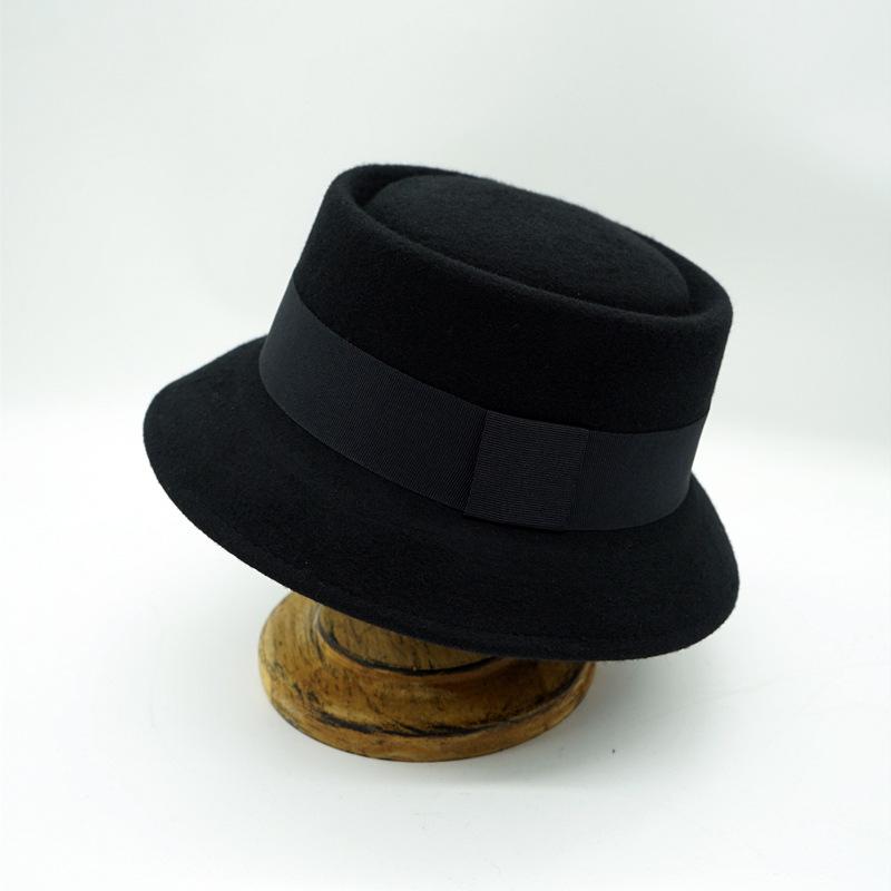 

Japanese French Retro Elegant Black Bow Bell-Shaped Short Brim Fisherman S Basin Hat Women S Autumn And Winter Felt Versatile Top Hat M（56-58cm）