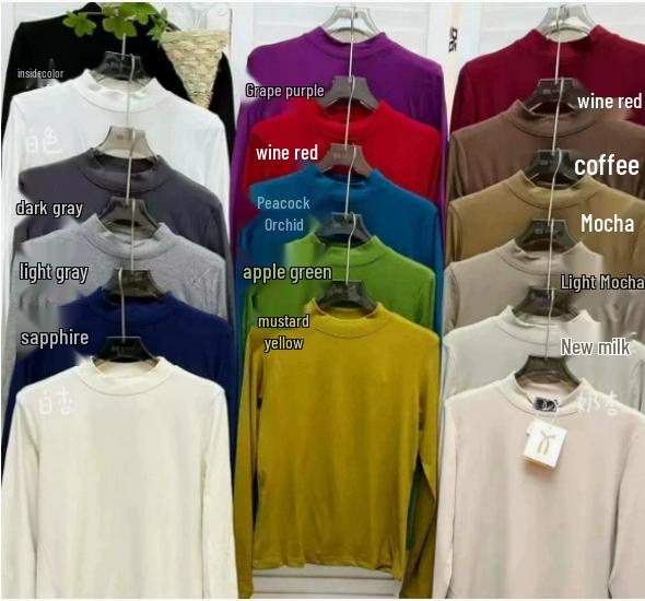 

Autumn/Winter Oatmeal Velvet T-Shirt, Short Sleeve, Half High Collar, Slim Fit, Stretchy Base Layer L [53-60 kg]