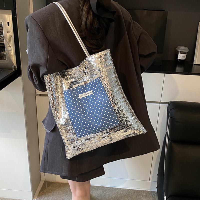 Spring and summer high-end sequin bag women's 2025 new fashion shoulder bag niche tote bag