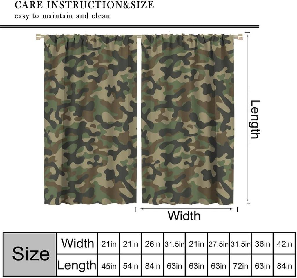 Camouflage Curtains,Teens Camo Window Curtains for Kids Boys Girls Teens,Army Camouflage Curtains for Living Room Bedroom