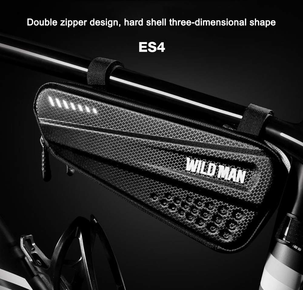 WILD MAN Rainproof Hard Shell Bike Frame Bag for Under Seat Bicycle Triangle Frame for Road Mountain Cycling 1.2L (Black, ES4)