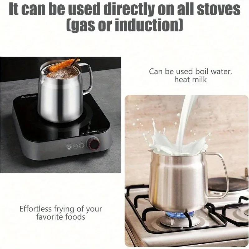 304 Stainless Steel Oil Filter Pot with Strainer Deep Fryer Basket for Kitchen Multi-function Frying Net Tank Grease Container