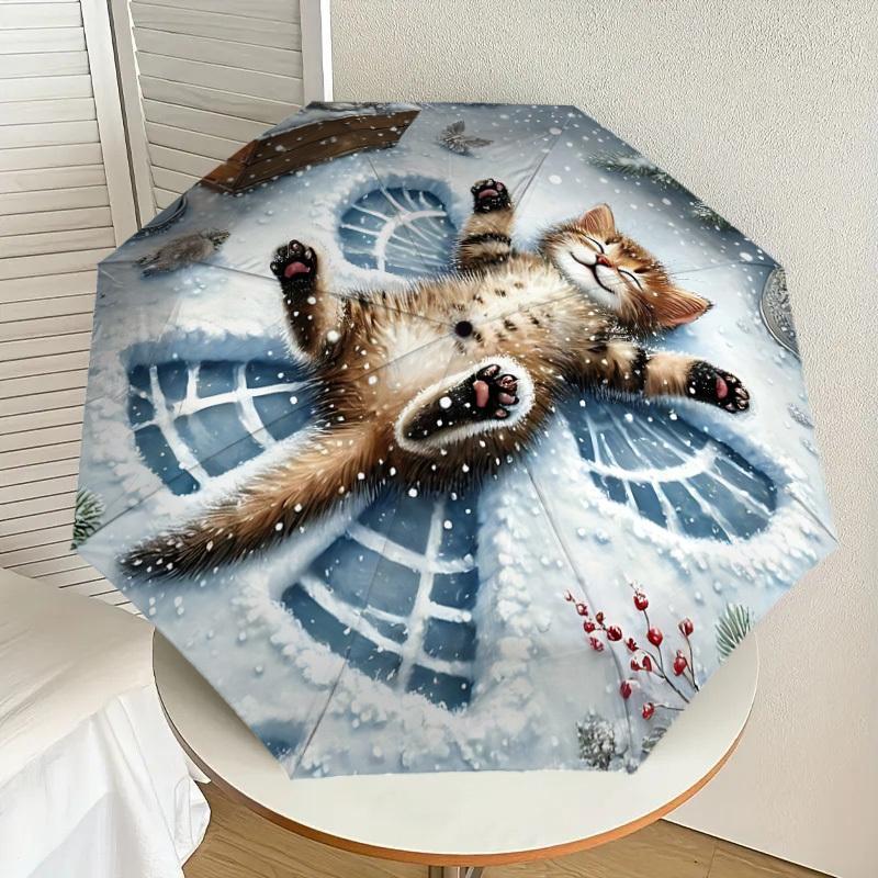 1PC cat snowflake Umbrella-9-Rib Reinforced, Automatic Open, Lightweight & Durable, Cute Fashion Accessory for Outdoor-P0767