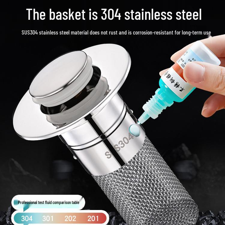 Stainless Steel Pop-up Drain Stopper & Filter for Washbasins - Universal Fit, Anti-Hair Clog Prevention.