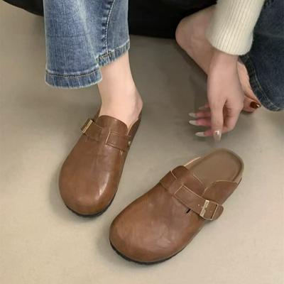 2025Fashion Pantofole casual da donna in finta pelle scamosciata con zeppa, tacco in sughero, sabot con plateau, suola antiscivolo, fibbia, scarpe da esterno per la casa