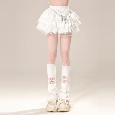 Women's Lace Mini Skirt Y2K Elastic Waist Kawaii A-line Cake Skirt Slim Short Skirt White Black Female Clothing