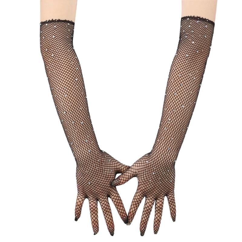 Luvas de Malha de Cristal Flapper Luvas Longas Anos 1920 para Acessórios de Fantasia de Concerto