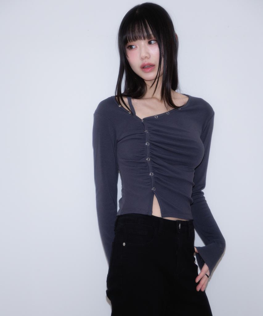 ROSEFRANTZ Unbalanced Shirring Long Sleeve [Charcoal]