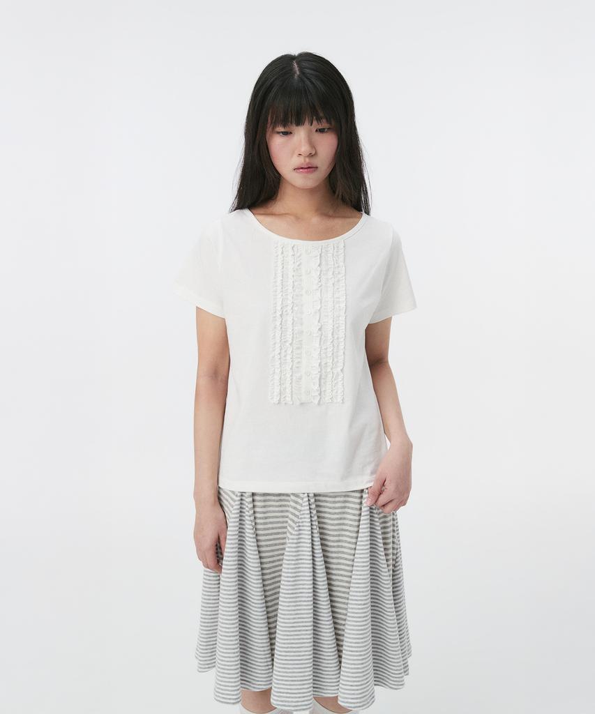 Ohesio Frill Jersey T-Shirt, Ivory