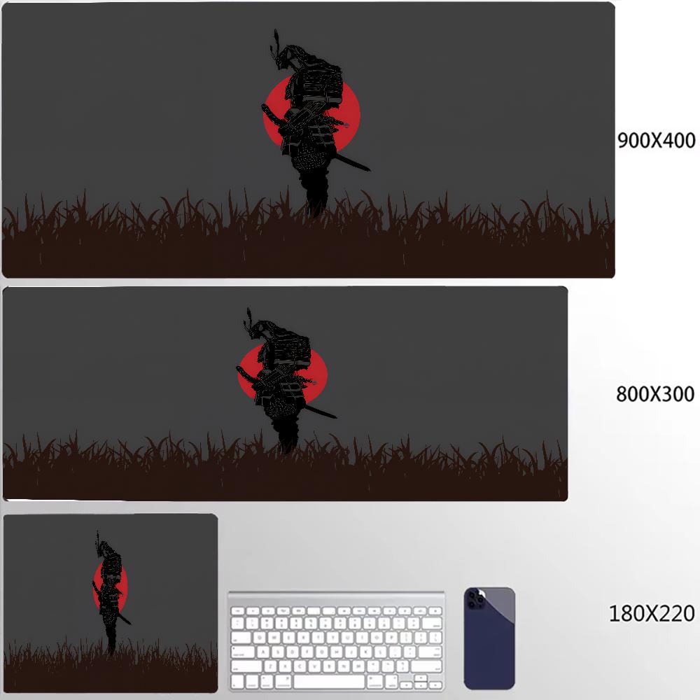Japanese Samurai Desk Mat XXL Black and White Gaming keyboard mat large Oni Samurai extended deskpad Ghost of Tsushima Mousepad