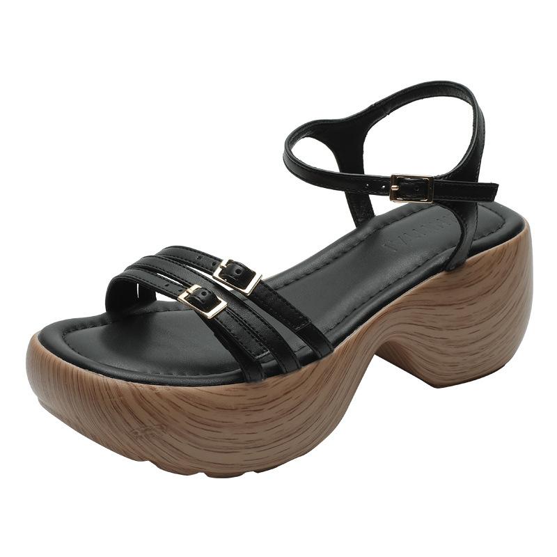 Not tired feet, wedges, sandals, women's muffin, thick-soled small man increases height, summer new high heel word with open toe Rome