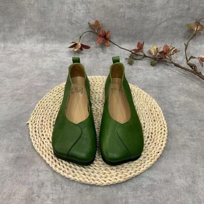 Leather Flats Women Loafers Shoes Square Toe Shallow Casual Shoes 2025 Trend Walking Soft Cozy Winter Designer Femme Chaussures