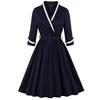 Vintage Cotton Swing Dress Women Long Sleeve V Neck Evening Party Cocktail Night Out Business Casual Day Wear Sizes S to 4XL